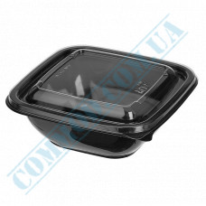 Plastic containers | 250ml | 126*126*38mm | black | with lid | for hot meals | 50 pieces per pack