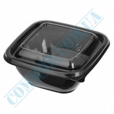 Plastic containers | 375ml | 126*126*51mm | black | with lid | for hot meals | 50 pieces per pack