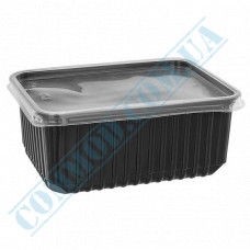 Plastic containers | 1000ml | 179*132*64mm | black | with lid | for hot meals | 50 pieces per pack
