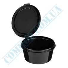 Plastic gravy boat PP | 30ml | black | round | with one-piece lid | 80 pieces per pack
