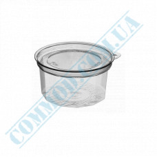 Plastic sauce boat PS | 50ml | transparent | round | with separate lid | 100 pieces per pack
