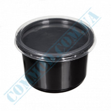 Plastic containers | 350ml | d=115mm h=59mm | black | with lid | for hot meals | 50 pieces per pack