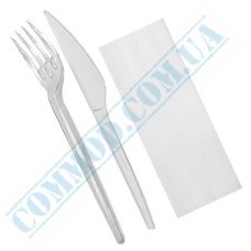 Cutlery set clear fork and knife with napkin 100 pieces