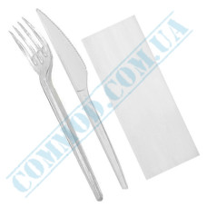 Cutlery set clear fork and knife with napkin 100 pieces
