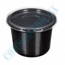 Plastic containers | 500ml | d=115mm h=83mm | black | with lid | for hot meals | 50 pieces per pack