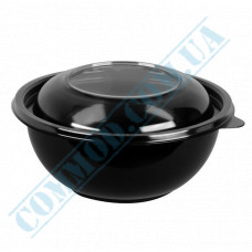 Plastic containers | 500ml | d=140mm h=62mm | black | with lid | for hot meals | 50 pieces per pack