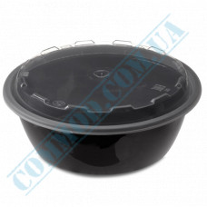 Plastic containers | 950ml | d=172mm h=63mm | black | with lid | for hot meals | 150 pieces per pack
