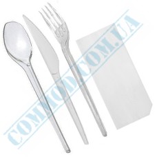 Cutlery set clear plastic fork, knife and spoon with napkin 100 pieces
