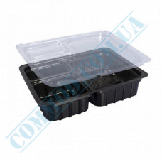 Plastic containers | for wasabi ginger sauce | 90*128*27mm | black | with transparent lid | into 3 sections | 800 pieces per package