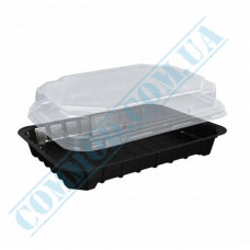 Plastic containers | for sushi | 180*138*55mm | black | with transparent lid | for 1 section | 380 pieces per package