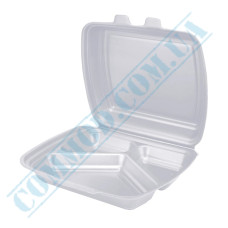 White foam lunch box 250x210x70mm 3 compartments 125 pieces