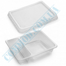 Plastic containers | 800ml | 190*144*45mm | transparent | with lid | for hot meals | into 2 sections (2/30) | 50 pieces per pack