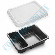 Plastic containers | 800ml | 190*144*45mm | black | with lid | for hot meals | into 2 sections (2/30) | 50 pieces per pack