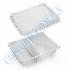 Plastic containers | 800ml | 190*144*45mm | transparent | with lid | for hot meals | into 2 sections (2/50) | 50 pieces per pack