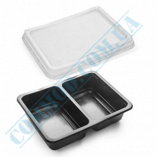 Plastic containers | 800ml | 190*144*45mm | black | with lid | for hot meals | into 2 sections (2/50) | 50 pieces per pack