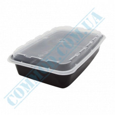 Lunch boxes 207*140*40mm | plastic PP | black | with lid | for 1 section | 50 pieces per pack
