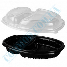 Lunch boxes 257*202*37mm | plastic PP | black | with lid | into 2 sections | 70 pieces per pack