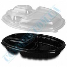 Lunch boxes 257*202*37mm | plastic PP | black | with lid | into 3 sections | 70 pieces per pack