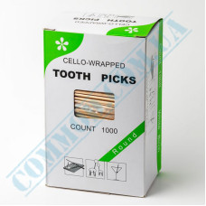 Зубочистки бамбуковые 65мм с мятой KTP | 1000 штук индивидуально в прозрачной упаковке