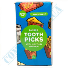 Bamboo Toothpicks | 68mm | individually paper wrapped | with mint | KTP | 1000 pieces per pack