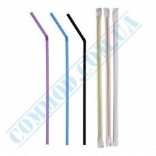 Straws for drinks | plastic | flexible | d=5mm L=210mm | colored | individually in paper | 200 pieces per package