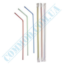Straws for drinks | plastic | flexible | d=5mm L=210mm | striped | individually in paper | 200 pieces per package