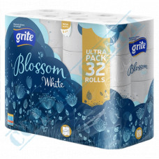 Toilet paper | 18m | 150 sheets | White | 3 ply | Grite Blossom White | 32 rolls per pack
