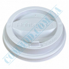 Plastic Lids PS | d=80mm | for cups 250 - 340ml | white with valve | Huhtamaki | 100 pieces per pack