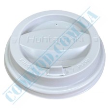 Крышки пластиковые 80 мм белые для бумажных стаканов 250 мл Huhtamaki с клапаном для питья | 100 штук в упаковке