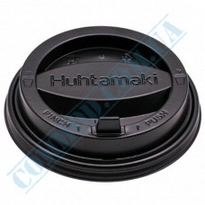 Plastic Lids PS | d=80mm | for cups 250 - 340ml | black with valve | Huhtamaki | 100 pieces per pack