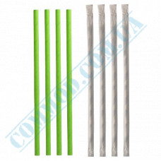 Straws for drinks | paper | not flexible | d=6mm L=200mm | green | individually in paper | 100 pieces per pack
