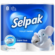 Toilet paper | 18m | 150 sheets | White | 3 ply | Selpak Super Soft | 8 rolls per pack