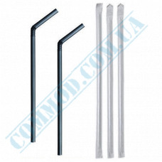 Straws for drinks | plastic | flexible | d=5mm L=210mm | black | individually in paper | 200 pieces per package