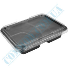 Black plastic lunch box 227x178x40mm 2 compartments 50 pieces