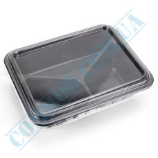 Lunch boxes 227*178*40mm | plastic PP | 1600ml | black | with lid | into 3 sections | 50 pieces per pack