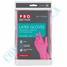 Household gloves | latex | pink | with cotton spraying | durable | size - M | Professional | PRO Service | 1 pair per pack