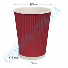 Paper cups 400ml | d=90mm | Rippled | red | 50 pieces per pack