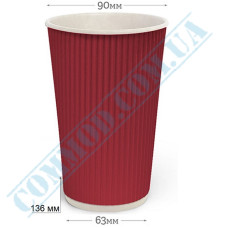 Paper Cups 500ml | d=90mm | Rippled | red | 25 pieces per pack