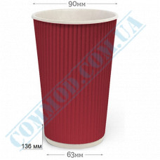 Paper Cups 500ml | d=90mm | Rippled | red | 50 pieces per pack