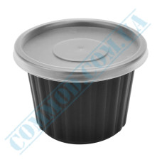 Plastic containers | 500ml | d=115mm h=85mm | Black | with lid | for hot meals | 50 pieces per pack