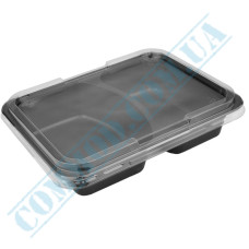Lunch boxes 227*178*50mm | plastic PP | 2000ml | black | with lid | into 2 sections | 50 pieces per pack