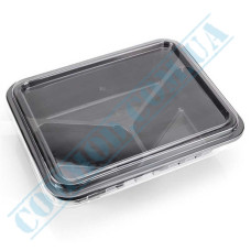Black plastic lunch box 227x178x50mm 3 compartments 50 pieces