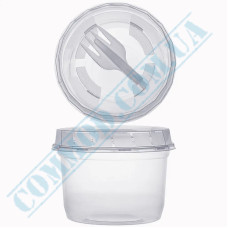 Dessert PP cups | 250ml | d=90mm h=60mm | transparent | with a lid and a fork in an individual package | 50 pieces per pack