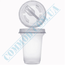 Dessert PP cups | 360ml | d=90mm h=110mm | transparent | with a lid and a fork in an individual package | 50 pieces per pack