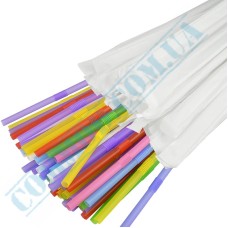 Plastic colored flexible drinking straws 210x5mm 200 pieces in individual packaging