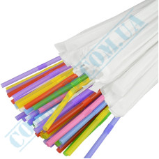 Plastic colored flexible drinking straws 210x5mm 200 pieces in individual packaging