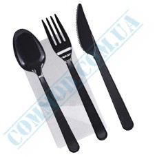 Cutlery set Bitner black fork, knife and spoon with napkin 100 pieces