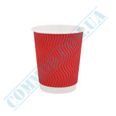 Стакан бумажный 250мл гофрированный красный 25 штук