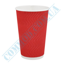 Стакан бумажный 500мл гофрированный красный 20 штук