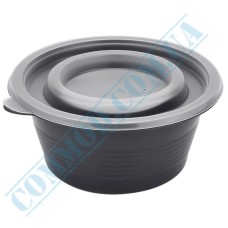 Black plastic soup bowl with lid 500ml 20 pieces